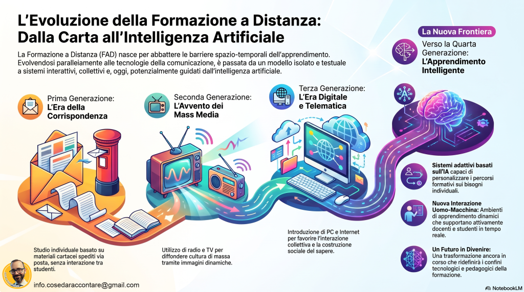 infografica evoluzione formazione a distanza, tre generazioni.
